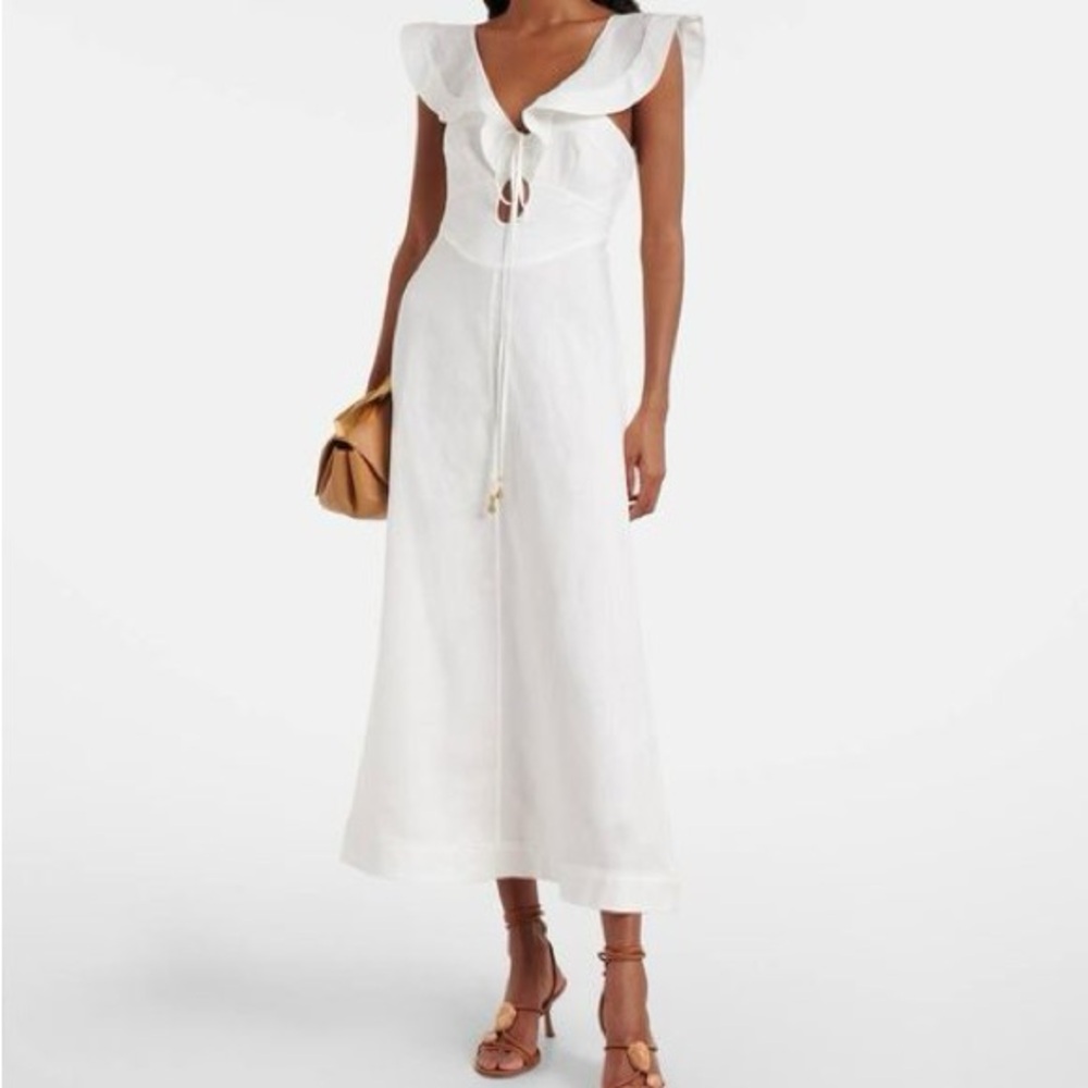 Zimmermann White Maxi Dress with Ruffle Details